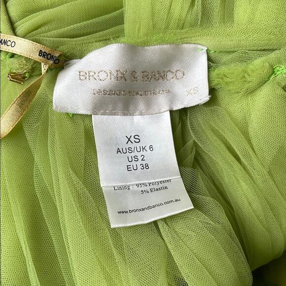 Bronx and Banco Taraji One Shoulder Tulle Tiered High Low Maxi Green Gown Sz XS - Picture 14 of 15